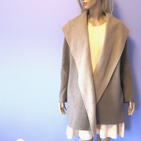 VINCE BROWN TAUPE DOUBLE FACE WOOL COCOON HOODED COAT - Picture 1 of 12